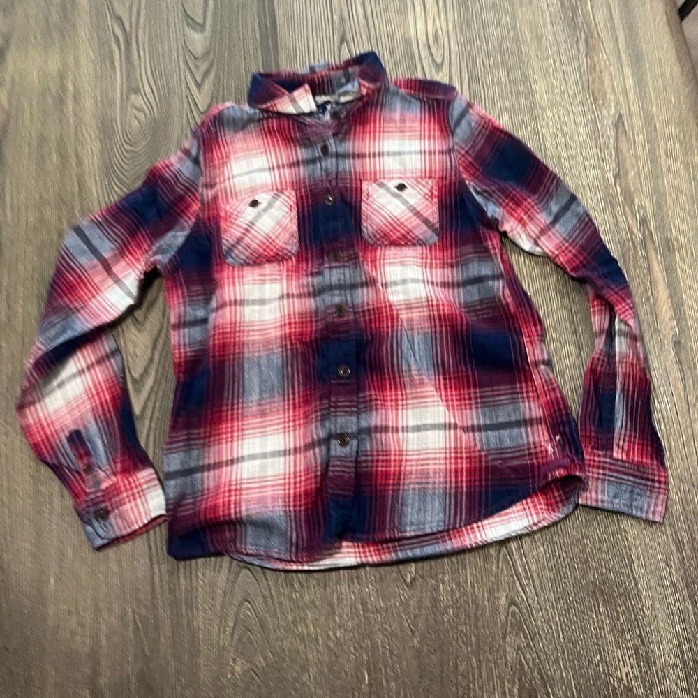 American Eagle Shirt Girls Flannel Long Sleeve Cotton Plaid Red Navy Size 10